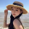 Sombrero de Sol Sombrero de Paja Nuevo Verano para Mujer Sombrero de Sol para la Playa con Lazo y Copa Plana Todo Fila Sombrero Pequeño para la Playa