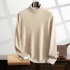 Suéter de Cashmere Masculino Gola Alta Meia Manga Suéter Casual de Negócios Manga Longa Suéter Básico Outono e Inverno Nova Blusa