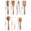 Amazon Mais Vendido Conjunto de Espátula e Colher para Cozinha com Cabo Longo de Madeira de Acácia Conjunto de Sete Peças Espátula para Panela de Madeira Maciça Conjunto de Oito Peças Colher de Sopa Atacado