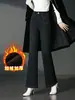 2066 Contrarreloj Otoño/Invierno Pantalones para Mujer de Mediana Edad Mom Jeans Pantalones de Boca Ancha Más Terciopelo Más Engrosados Ligera Campana Cintura Alta Adelgazantes