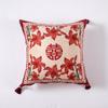 Festivo Boda Diseño de Habitación de Boda Cojín Hilo Teñido Flor Roja Línea Dorada Personaje Feliz Almohada Cama Sofá Mesita de Noche Almohada de Boda