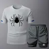Conjunto Esportivo Casual de Verão Masculino Tendência Gola Redonda Manga Curta Shorts para Fitness Respirável Secagem Rápida Conjunto de Duas Peças Venda Direta da Fábrica