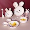 Pratos de Melamina Rosa de Coelho Louça Infantil Prato Dividido Tigela Infantil de Desenho Animado Fofa Tigela para Alimentos Colher Copo Prato
