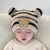 Gorro de bebé de invierno para bebé niño, gorro de lana con rayas de oso súper lindo, gorro de punto para otoño e invierno para recién nacidos.