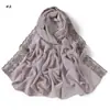 Bufanda Larga de Gasa Bordada con Encaje de Mariposas Florales Perlas, Color Sólido, Ligera, Cómoda, para Cubrir la Cabeza, Chal