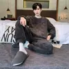 Nuevos Pijamas de Terciopelo Coral para Hombre en Otoño e Invierno, Engrosados y Cálidos, Conjunto de Ropa de Casa de Invierno para Adolescentes y Niños