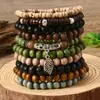 TEMU Xiyin produto novo transfronteiriço estilo Boêmio contas de madeira de casca de coco cordão elástico pulseira de pulso para homem