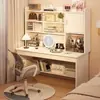 Escritorio de estudiante estilo nórdico con estantería integrada, adecuado para uso doméstico, dormitorio, computadora de escritorio y montaje; también un escritorio de estudio y un escritorio para escribir para estudiantes de primaria