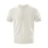 Camiseta de punto de manga corta para hombre, modelo 2026, estilo old money, camiseta de punto de lino de manga corta para hombre, corte holgado, cuello henley, top casual