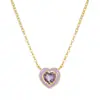 Moda Leve Luxo Exquisito Banhado a Cobre Ouro Real Colar Feminino Versátil Personalizado Corrente Simples Clavícula Tendência Pingente de Zircônia Amor Feminino