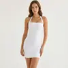 Vestido bandage a rayas sexy de cuello halter en color marrón de alta gama, elegante bodycon corto ceñido a la cintura para citas de chicas calientes