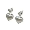Pendientes de Plata de Ley S925 con Doble Capa de Corazón Cepillado, Mismo Estilo que los Blogueros de Dongdaemun Corea, para Mujeres Elegantes