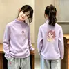 Camiseta Base de Terciopelo Alemán Doble Cara para Niñas, Cuello Semi Alto, Otoño Invierno 2026, Estilo Nuevo, Niñas Pequeñas y Medianas, Niños, Manga Larga Cepillada