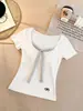 Camiseta corta de manga corta a rayas dulces estilo coreano con tirantes, corte ajustado, sujetador incorporado, longitud corta, top versátil para mujer