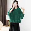 Camiseta de Estilo Europeo y Americano de Lujo Ligero con Cuello Redondo y Mangas Abullonadas para Mujer, Nuevo Modelo Primavera 2026 con Volantes Plisados, Diseño Único, Top Elegante