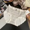 5172 color caramelo retro, bloques de color, fino, dulce, algodón puro, ropa interior para mujer, amigable con la piel, ajustado a la cadera, bragas de triángulo de talle medio para niñas, estilo nuevo