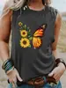 Camiseta sin mangas con estampado de girasol y mariposa, cuello redondo, estilo europeo y americano, nueva
