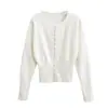 Diseño de Nicho Chica Caliente Americana Botón Oculto Cuello Redondo Chaqueta Cardigan Tejida Nuevo Estilo Otoño 2025 Aspecto Elegante que Estiliza la Cintura