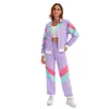 Disfraz de Halloween 80s Retro Disco Hip-Hop Chaqueta Deportiva y Pantalones Conjunto para Hombres y Mujeres Adultos Atuendo de Performance