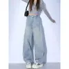 Jeans de Cor Clara com Bainha Curva para Mulheres, Tendência Versátil Primavera e Outono 2026 Novos Calças Wide-Leg Banana em Forma de Pera