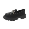 Sapatos Pequenos de Couro Estilo Britânico para Mulheres 2024 Sola Grossa Slip-on Transfronteiriço Tamanho Grande Mocassins Salto Plataforma Sapatos Mary Jane
