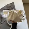 Bolsa Nuvem Plissada da Moda para Mulheres, Bolsa de Ombro Casual com Cordão Estilo Coreano, Porta-Moedas de Viagem, Bolsa Transversal para Celular