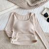Camiseta de Manga Larga Cuadrada para Otoño e Invierno con Logo y Almohadilla en el Pecho Ropa Interior Térmica para Mujer Camiseta Base Gruesa Interior Ajustada