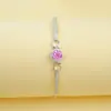 Pulsera de Plata de Ley S925 Zafiro Rosa Padparadscha Azul Simple Moda Versátil Lujo Ligero Sensación de Gama Alta Joyería de Mano Regalo para Mejor Amiga