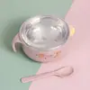 Tigela Térmica de Aço Inoxidável para Bebê, Tigela com Enchimento de Água e Tampa, Tigela de Comida para Crianças, Antiderrapante, Antiescaldante, Talheres de Mesa com Borda Protetora 7739