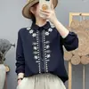 Venta directa de fábrica, nuevo modelo otoño 2026, elaborada camisa de gasa de doble capa bordada estilo chino, cárdigan de manga larga para mujer