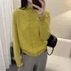 Elegante cárdigan de punto floral con volantes para mujer, abrigo suéter suave de otoño e invierno, top holgado adelgazante estilo coreano