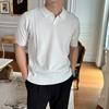 Camisa Polo de Malha Ice Silk com Gola de Gaivota Preta de Manga Curta para Homens no Verão Recorte Manga Meia Mão Lapela Bonita Camiseta Fresca