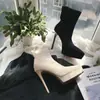 Botas de plataforma quadradas da moda à prova d'água com salto agulha elásticas sapatos de salto alto outono e inverno novas botas meia de salto ultralongo 12cm