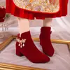 Vestido de novia zapatos de novia 2025 nuevo otoño e invierno botas cortas de felpa para mujer con tacones altos gruesos, botas de boda, zapatos Xiuhe