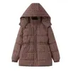 Suministro Exclusivo Transfronterizo de Nuevos Productos de Invierno 2025, Chaqueta Cálida de Algodón con Capucha, Estilo Casual Europeo y Americano, Estampada, con Cremallera y Cintura Ajustable para Mujer