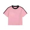 220g Camiseta Corta Slim de Hombro con Rayas Moda Femenina Marca Cuello Redondo Holgada Tres Barras Manga Corta Paquete Spice Girls