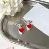 Prata 925, brincos delicados e minimalistas em formato de coração vermelho, estilo coreano e japonês, prata pura, pingentes doces e fofos em formato de coração, brincos elegantes