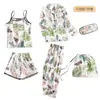 Pijama Delgado Estilo Ins Transfronterizo de Comercio Exterior para Mujer, Conjunto de Siete Piezas para Primavera y Otoño, Ropa de Casa con Patrón de Grulla, Pijama Delgado para Todas las Estaciones