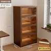 Librería a prueba de polvo de madera maciza, montada en la pared, color nogal, armario de almacenamiento, estantería de pie, estantería para el hogar