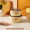 Tazón de Cerámica de Grado Alimenticio con Tapa, Juego de Tres Piezas, Lonchera para Microondas, Caja para Frutas, Tazón para Fideos Instantáneos, Caja de Regalo, Regalo Souvenir