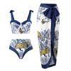 Traje de baño de tres piezas para playa y spa, estilo europeo y americano 2025, conservador, que cubre el abdomen, bikini de una pieza para vacaciones en la playa