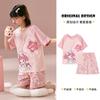 Pijamas de verano para niñas con diseño de oso de fresa y dibujos animados, de algodón puro, de manga corta, para salir a la calle, para niños de talla mediana y grande, para el hogar.