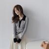 Suéter de Lana Zhengqite Clothing/Estilo Commuting Otoño Temprano con Cuello Polo para Mujer con Puños de Color Contrastante Suéter de Punto Pullover