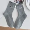Calcetines Blancos de Encaje para Mujer, Primavera y Otoño, Calcetines Finos de Moda Absorbentes de Sudor de Media Pantorrilla, Lindos Calcetines Apilados con Ojos y Puños de Burbuja