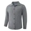 Cardigan Americano Resistente con Solapa Grande, Peso Alto, Peso Pesado, Color Sólido, Botones Estilo Alemán, Textura de Tejido, Manga Larga, Top para Hombre