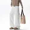 Pantalones de trabajo blancos de pierna ancha con múltiples bolsillos para hombre, adecuados para el uso diario, corte holgado, caída fluida, corte recto, hasta el suelo, informales, de color liso