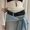 Cinto Preto Minimalista de Luxo para Mulheres, Adequado para Vestidos e Jeans, Cinto Largo de Couro, Afinando e Versátil