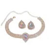 Collar de Lujo Europeo y Americano de Múltiples Capas con Pedrería Geométrica, Aretes, Collar de Cristal Colorido Grande con Gota de Agua, Collar de Moda Exagerado