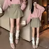 Saia-calça curta casual feminina, nova saia-calça de trabalho para outono e inverno, calça boot de couro de cintura alta e perna larga, saia-calça curta de outer wear para mulheres