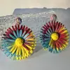 Joyería Europea y Americana, Pendientes de Girasol Tejidos a Mano de Rafia Bohemia, Pendientes de Moda para Fotografía de Viajes y Estilo de Vacaciones